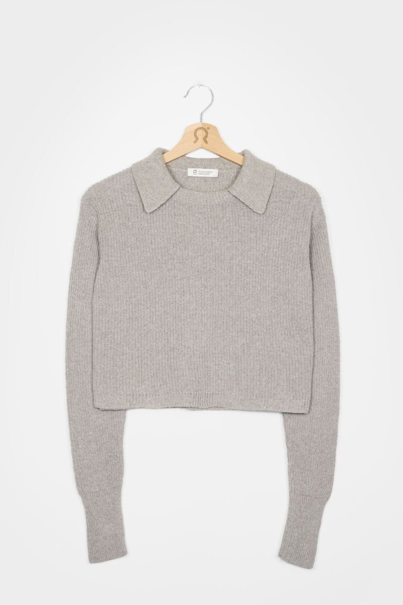 Pullover mit Hemdkragen aus recycelter Baumwolle | Grau "maglia olivia grigio ghiaccio", Rifò, Foto 4