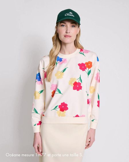 Sweat en coton bio | beige "swann anémones bouquet" - émoi émoi