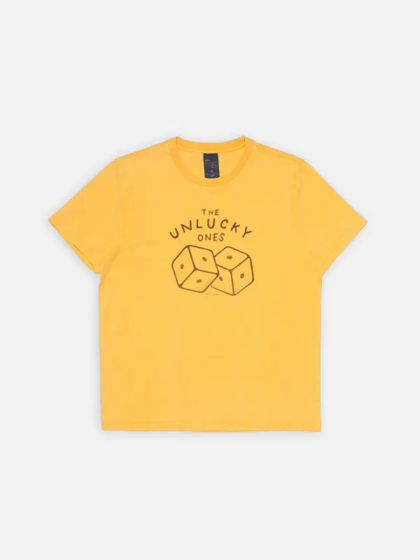 T-shirt imprimé en coton biologique | jaune "roy unlucky t-shirt - yellow", Nudie Jeans