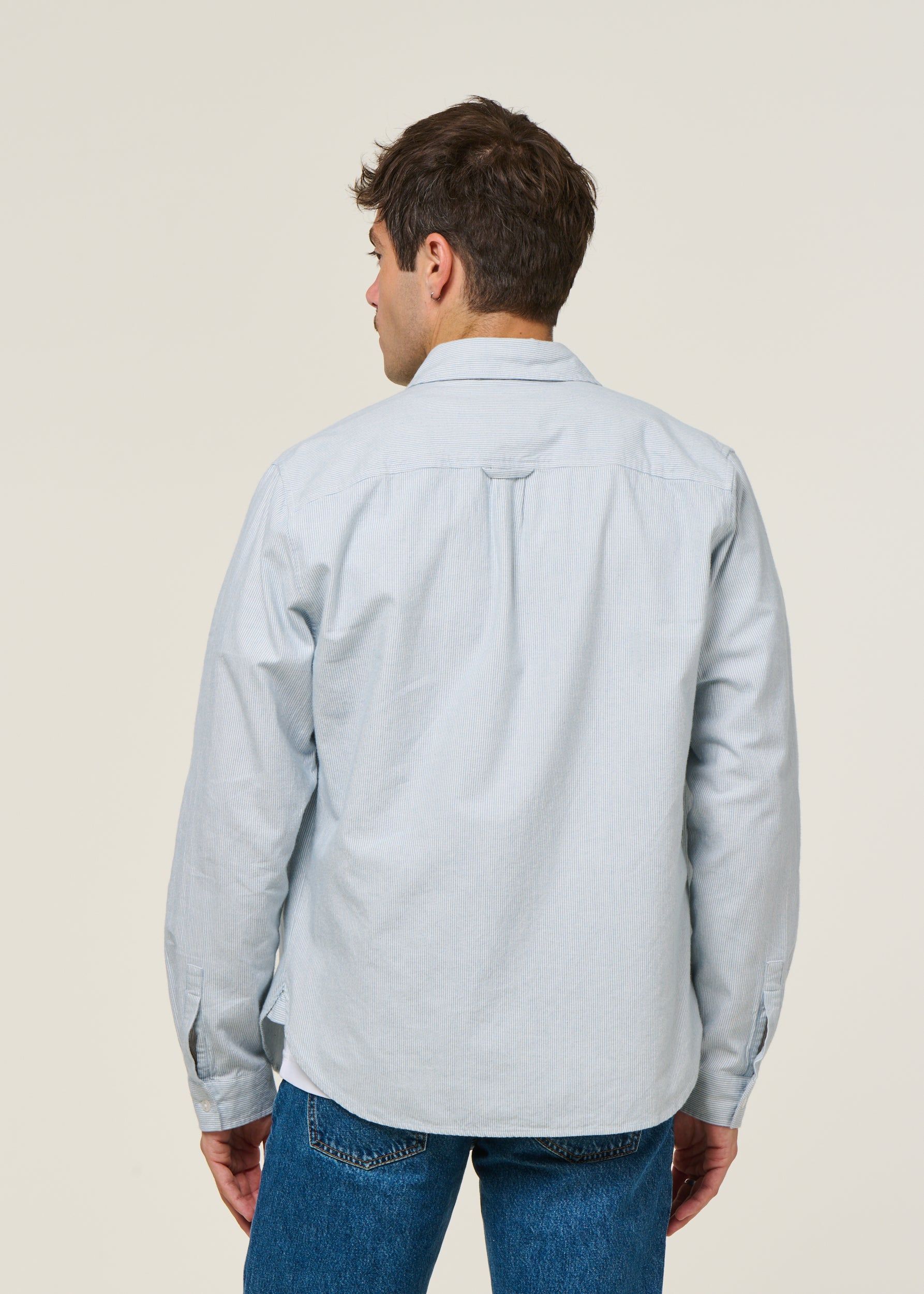 Chemise droite en coton bio | rayé "ken - eco brushed striped vintage blue", About Companions, photo 3