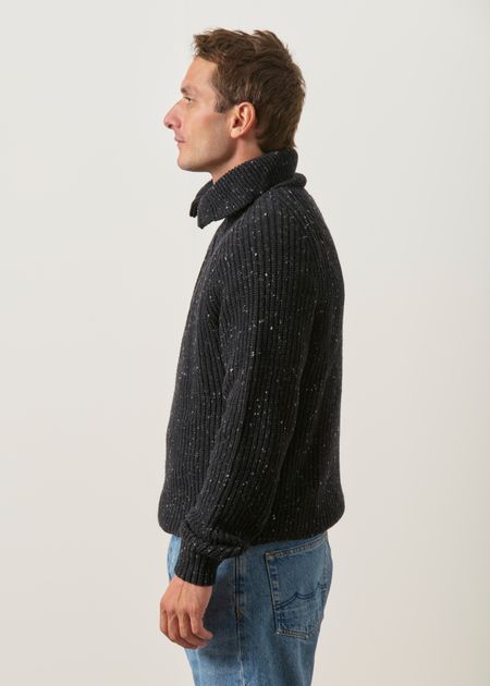 Pullover mit Reißverschlusskragen aus Bio-Baumwolle und recycelter Wolle | Schwarz "Tweed knit troyer - black", Armedangels, Foto 3