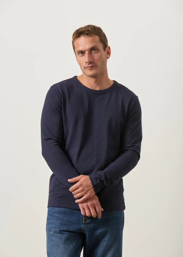 T-shirt manches longues en coton bio | bleu "slub long sleeve t-shirt night sky", Knowledge Cotton Apparel