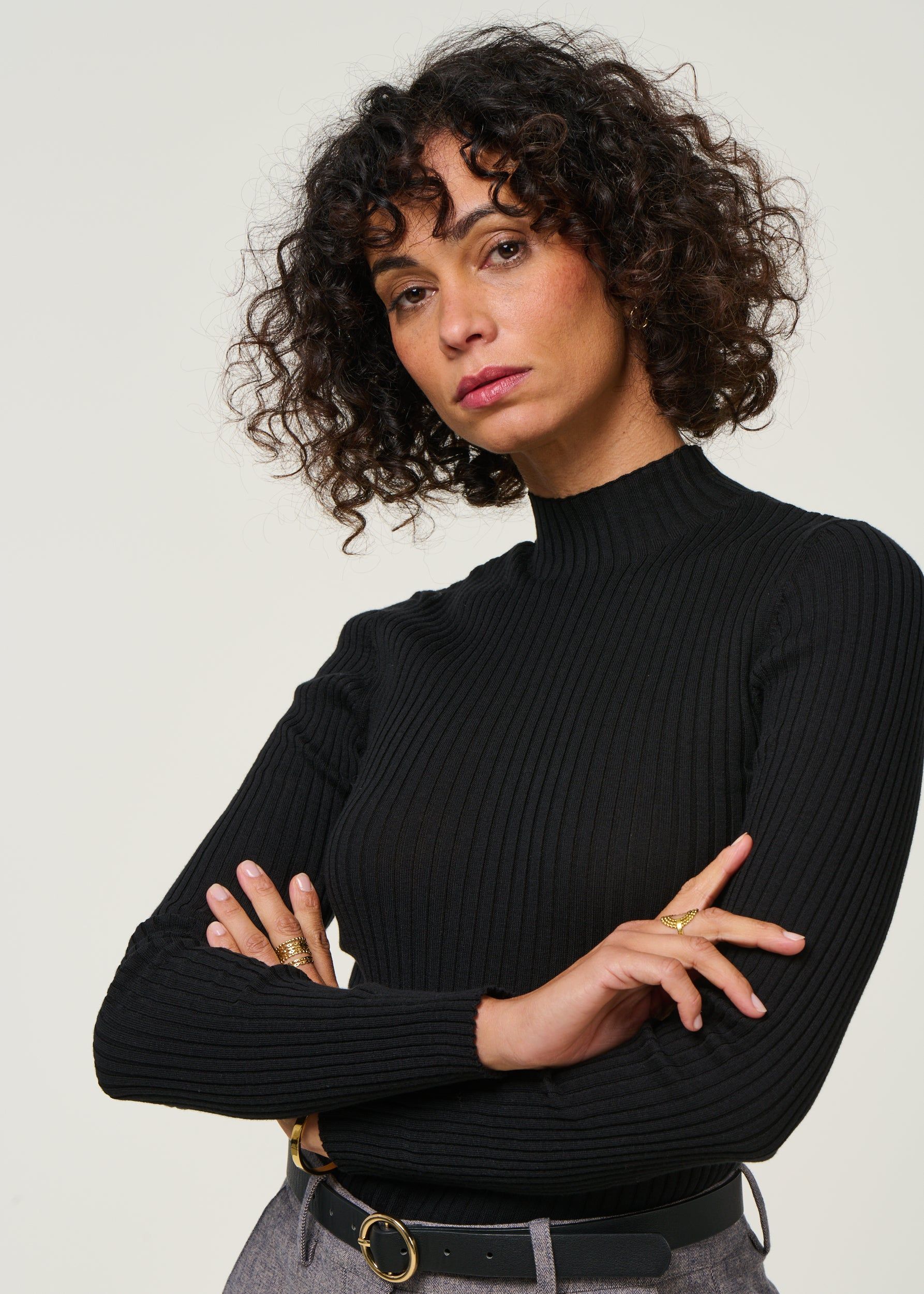 Sous-pull côtelé en coton bio | noir "alaania black", Armedangels, photo 1