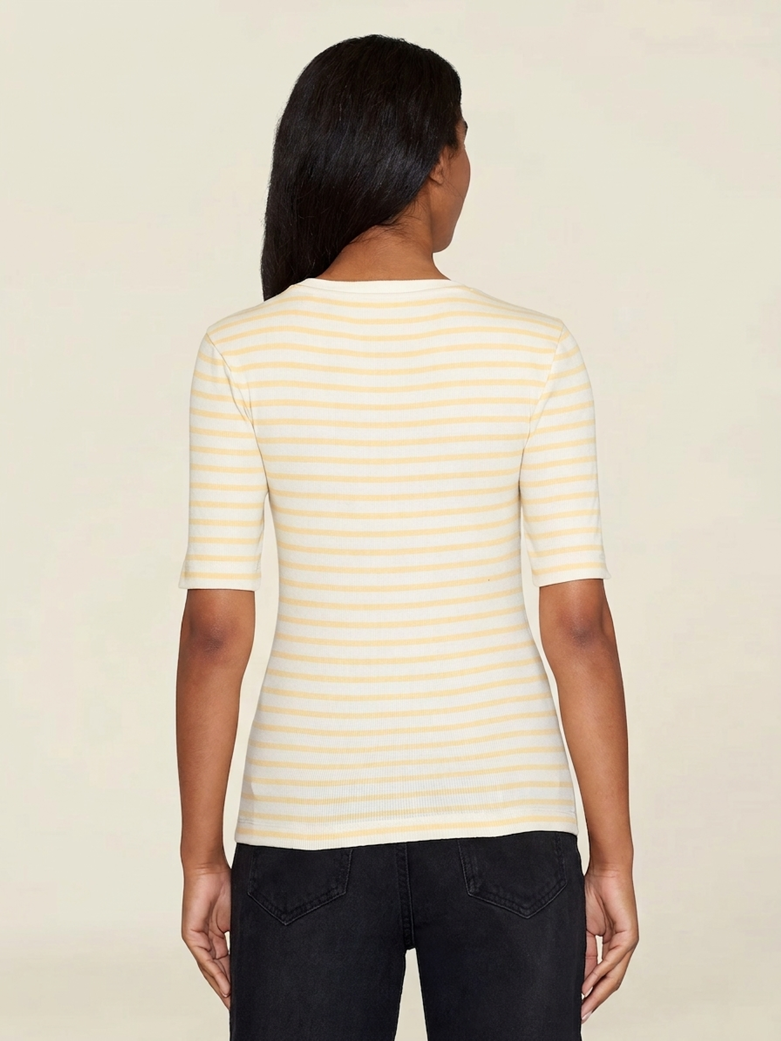 T-shirt côtelé en coton bio | rayé jaune "striped rib t-shirt yellow stripe", Knowledge Cotton Apparel, photo 3