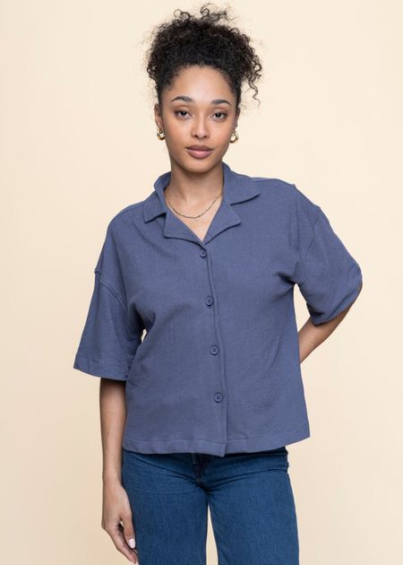 Frottee-Hemd aus Bio-Baumwolle | blau "bouclé short sleeved shirt  vintage indigo", Knowledge Cotton Apparel, Foto 3