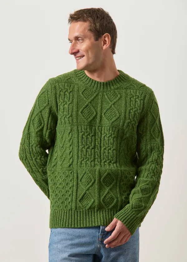 Pull texturé en laine certifiée | vert "Green rasta knitted sweater", Thinking Mu