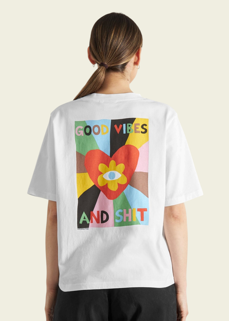 T-shirt en coton bio | blanc "vadstena good vibes white" - Dedicated