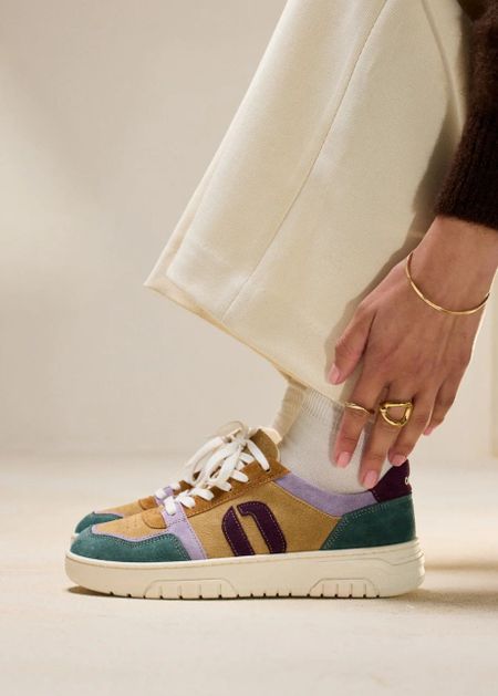 Baskets basse en cuir certifié lwg | multicolore "baskets basses nora - vert-lilas-beige", Odaje ex M.Moustache, photo 5