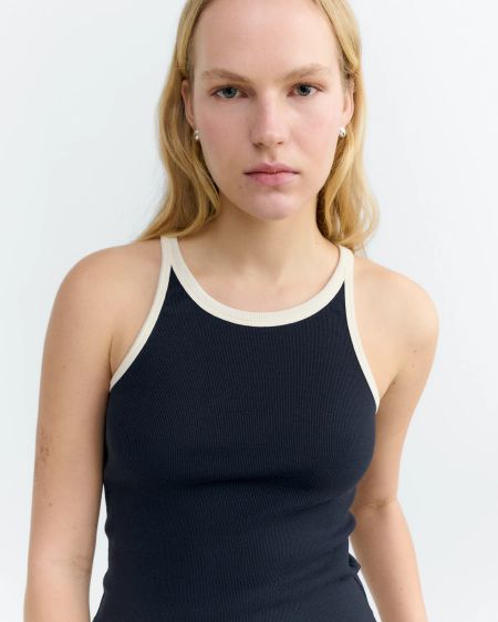 Débardeur en coton bio | marine "navy pannacota contrast harriet top" - Thinking Mu