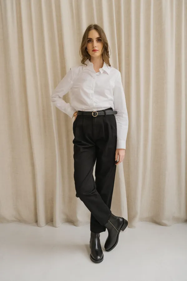 Pantalon droit à pinces en coton bio | noir "black rina pants", Thinking Mu