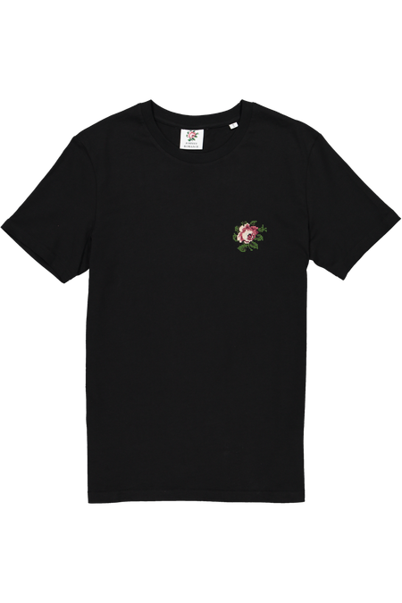 T-shirt brodé noir en coton bio - rose, Johnny Romance, photo 2