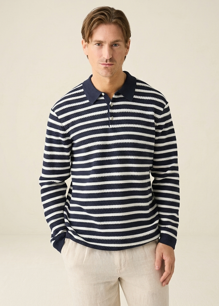Pull en coton bio | marine rayé "striped knitted polo navy"