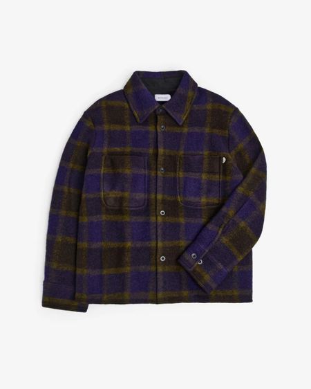 Veste en laine et coton bio | carreaux "relaxed overshirt wool-blend - purple checked" - Rotholz