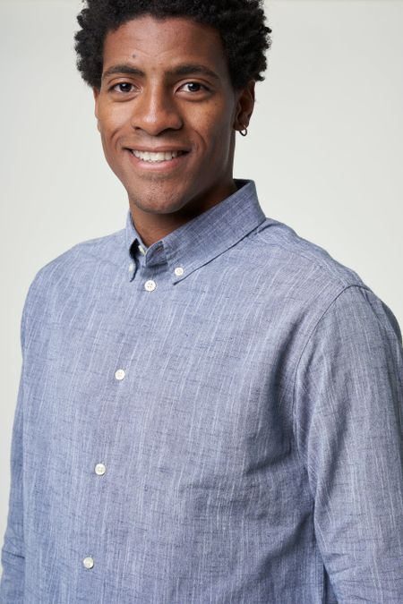 Chemise bleu chiné en coton et lin bio - custom fit linen total eclipse, Knowledge Cotton Apparel, photo 3
