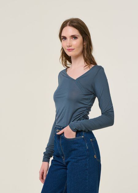 T-shirt manches longues en lyocell | bleu/ gris "casma - turbulence" - Jan'n June