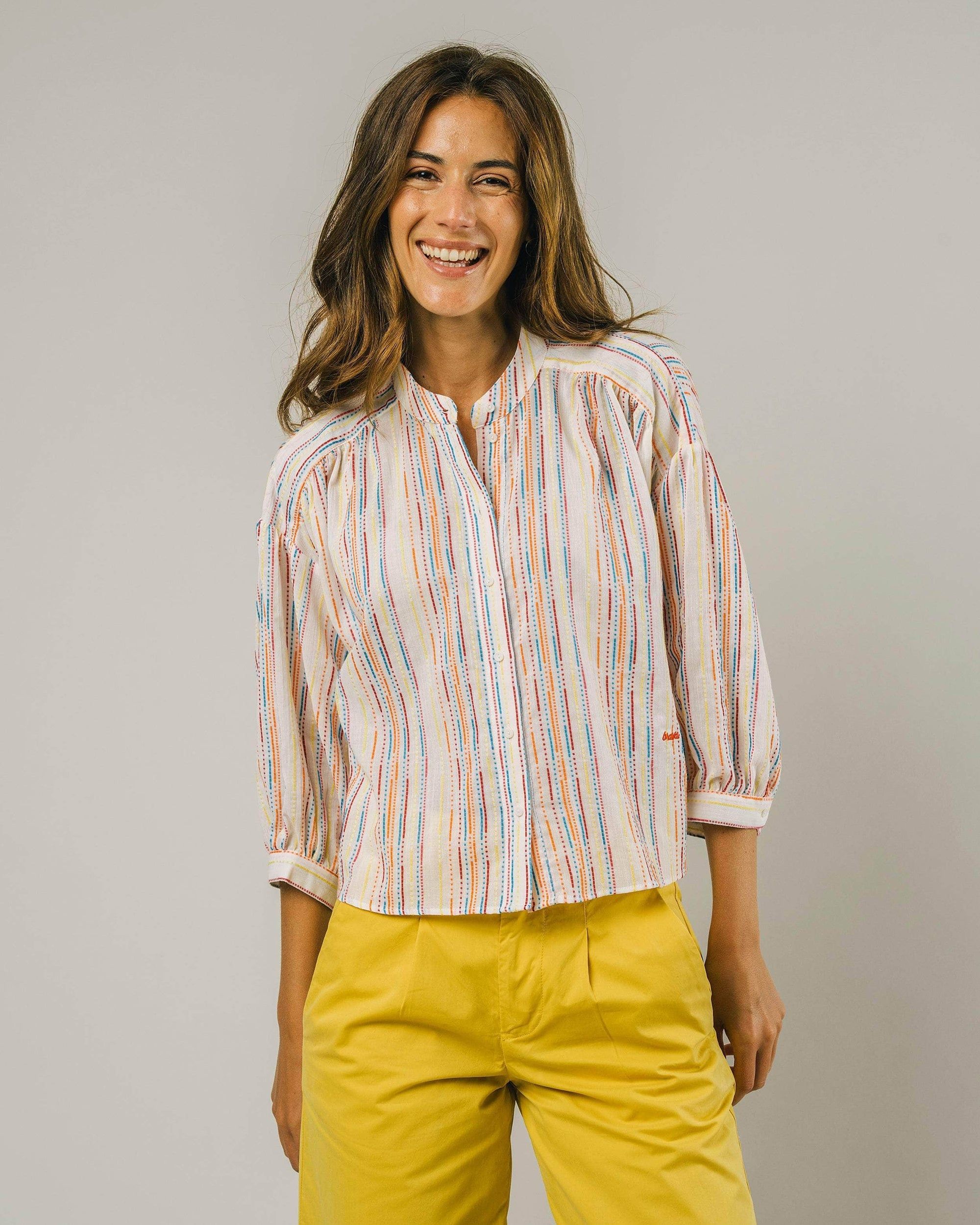 Blouse colorée col mao en coton bio - ivory boho shirt citric yellow, Brava Fabrics, photo 1