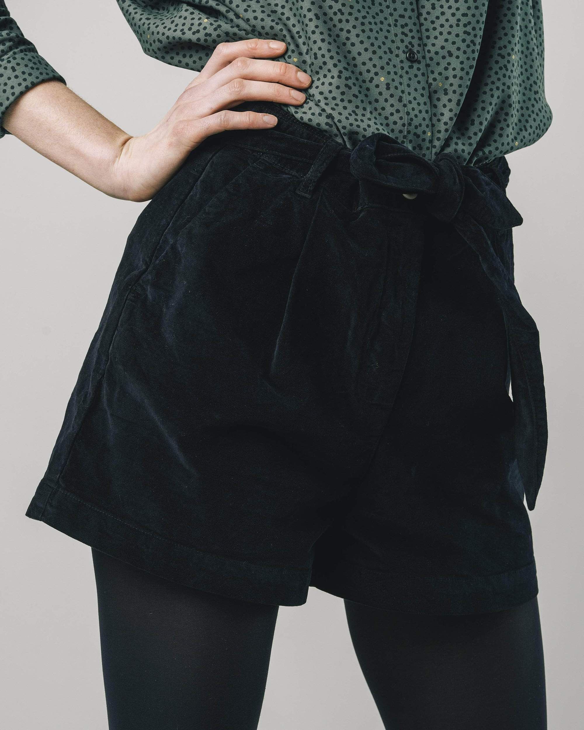 Short noir velours en coton bio - belted short black, Brava Fabrics, photo 1