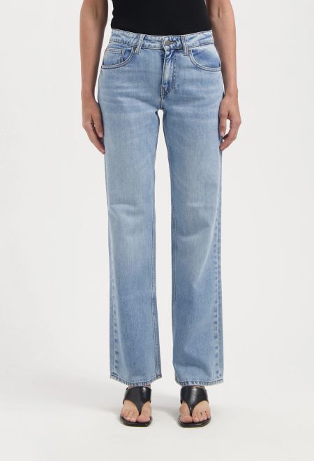 Jean droit en coton bio et recyclé | bleu clair "carry mid straight - light stone vintage" - Mud Jeans