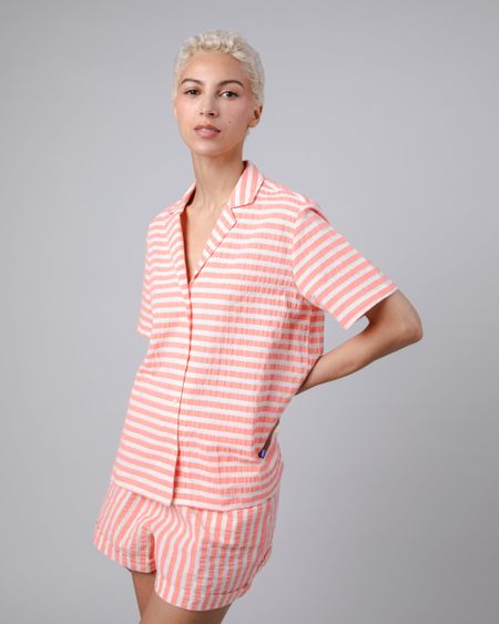 Chemisette en coton bio et recyclé | rayée rose "stripes aloha blouse vermillion red"