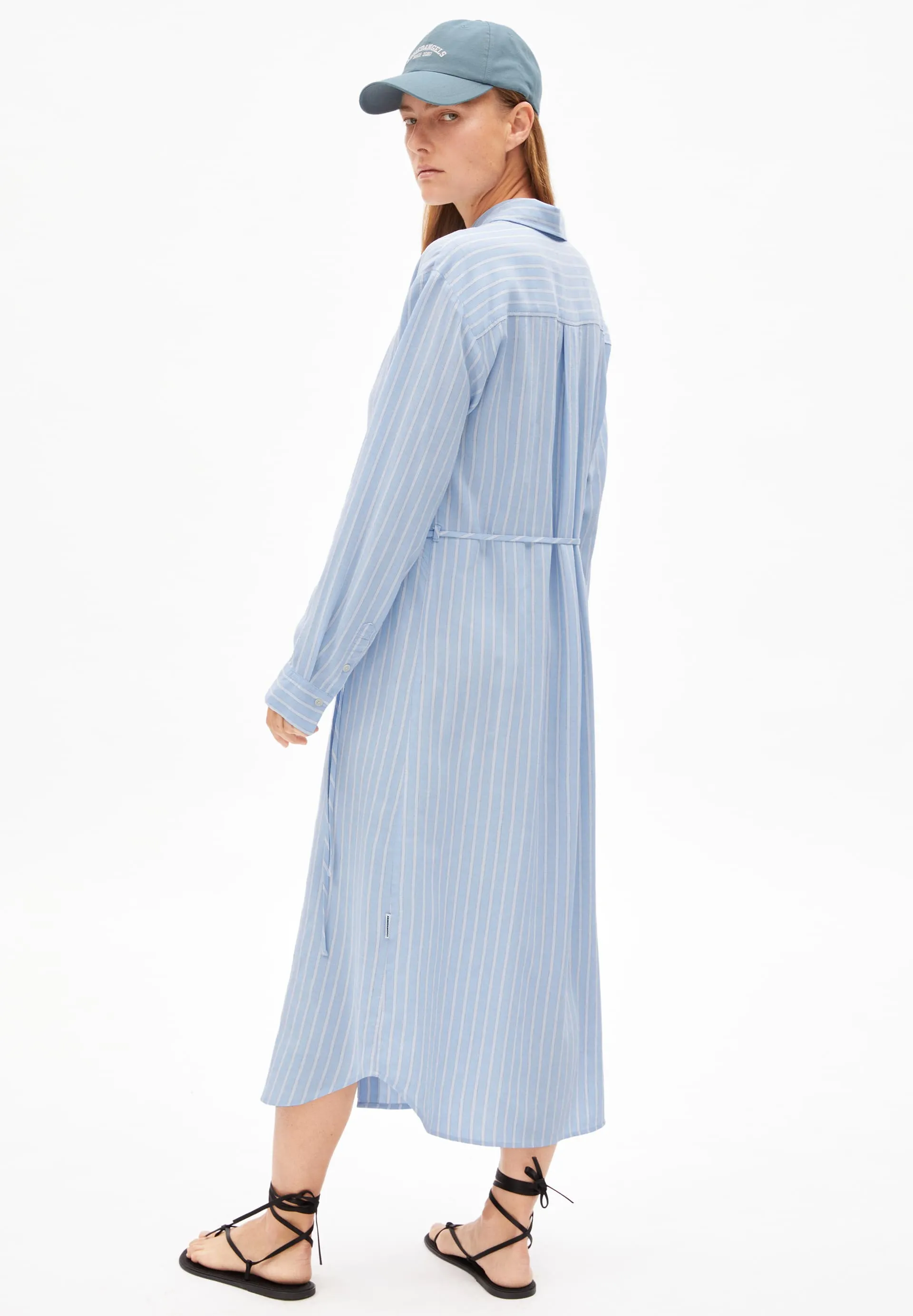Robe chemise longue en viscose ecovero et lin | bleu "mathaa lino stripes - silky blue-morning sky", Armedangels, photo 3
