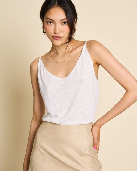 Débardeur blanc en lin bio - slip top triangle linen white