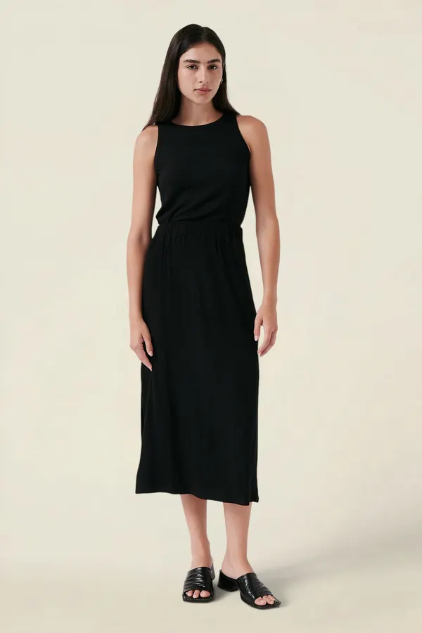 Jupe mi-longue côtelée en modal | noir "Lula skirt - black", AMT Studio