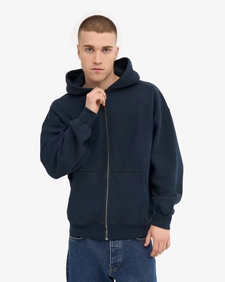 Sweat zippé oversize en coton bio | marine "organic oversized zip hood - navy blue"