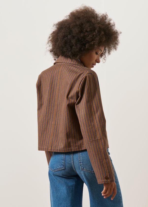 Veste en coton bio | marron "Albin stripes astrid jacket", Thinking Mu