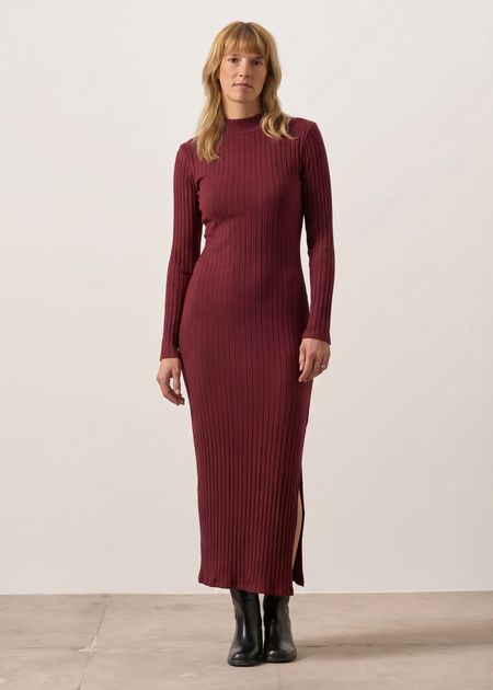 Robe longue côtelé en coton bio | bordeaux "thelma"