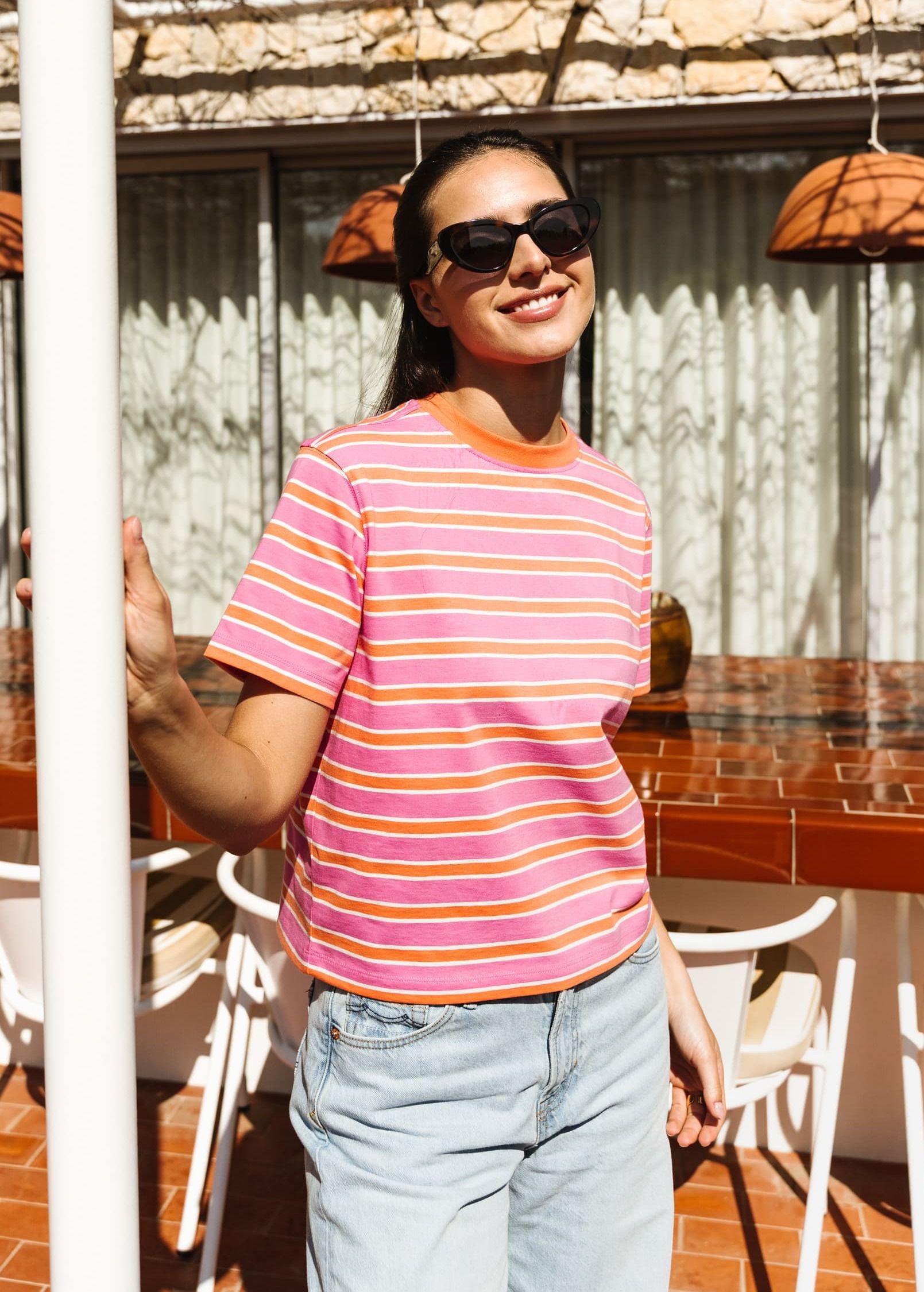 T-shirt boxy en coton bio | rayé rose, WeDressFair, photo 3