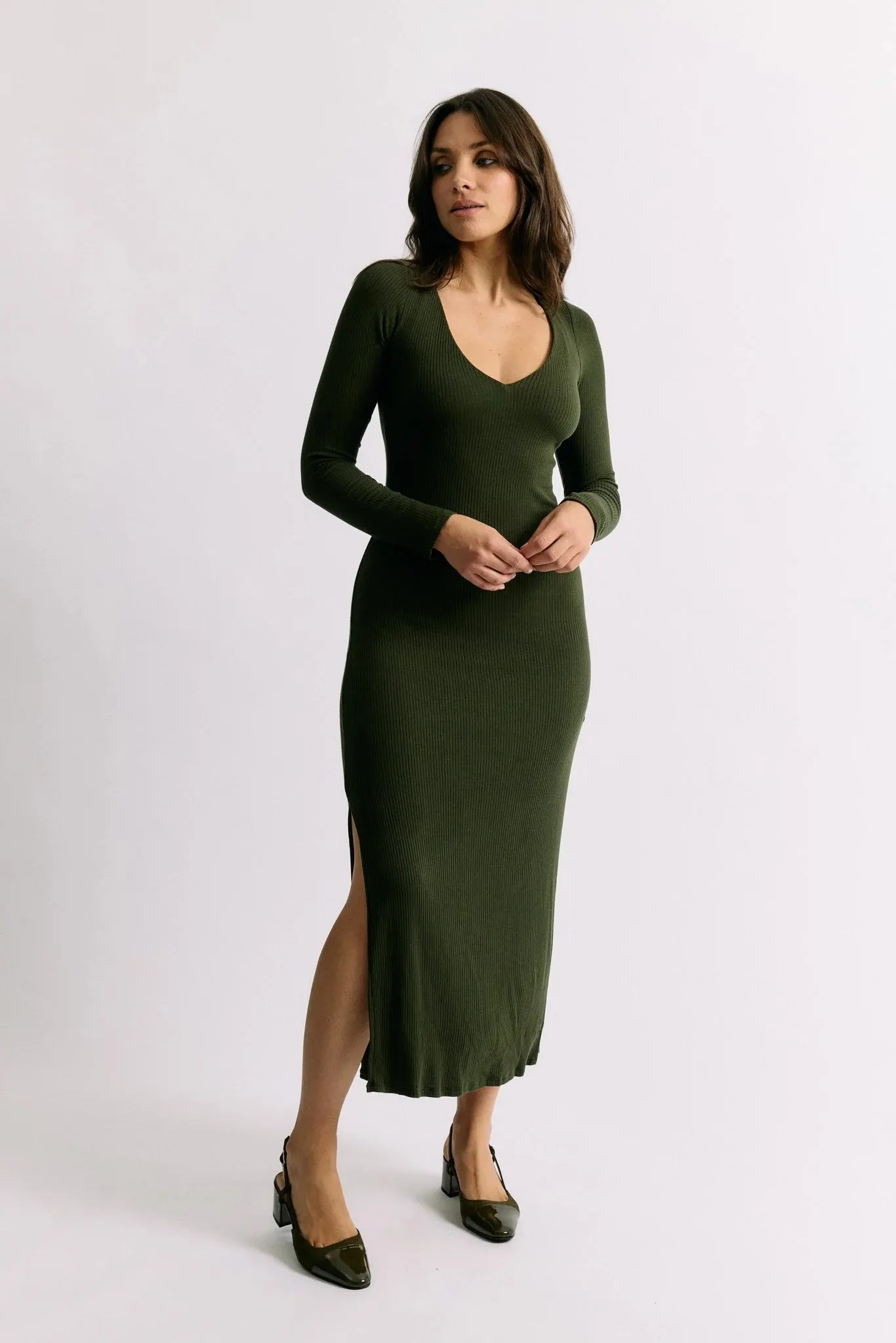 Robe réversible brassière intégrée en tencel côtelé | vert "Ambre", Maline Bodywear, photo 2