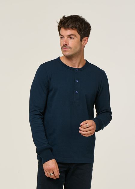 T-shirt manches longues en coton bio | marine "bo long sleeve henley total eclipse"