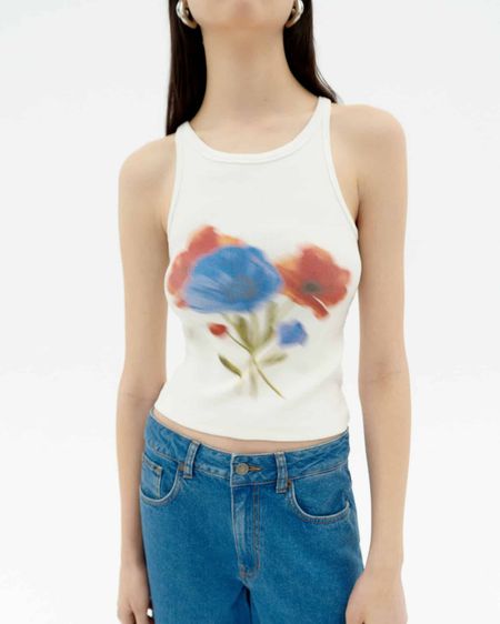 Débardeur en coton bio | blanc "blurry flower harriet top - white" - Thinking Mu