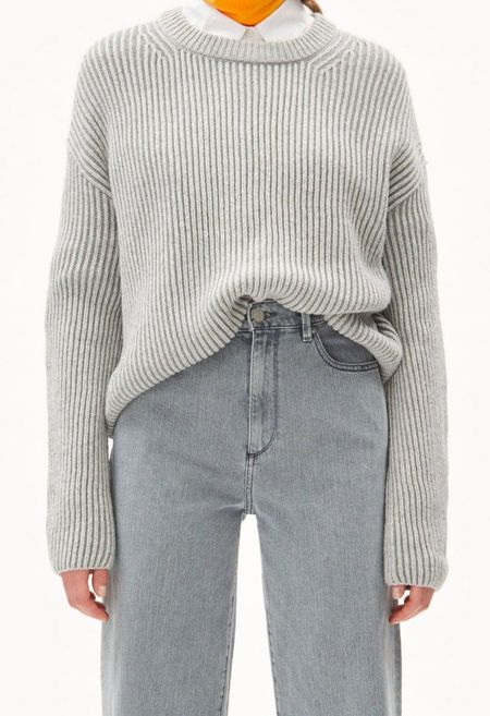 Pull maille en coton et laine bio, et matières recyclées - naaruko light grey melange