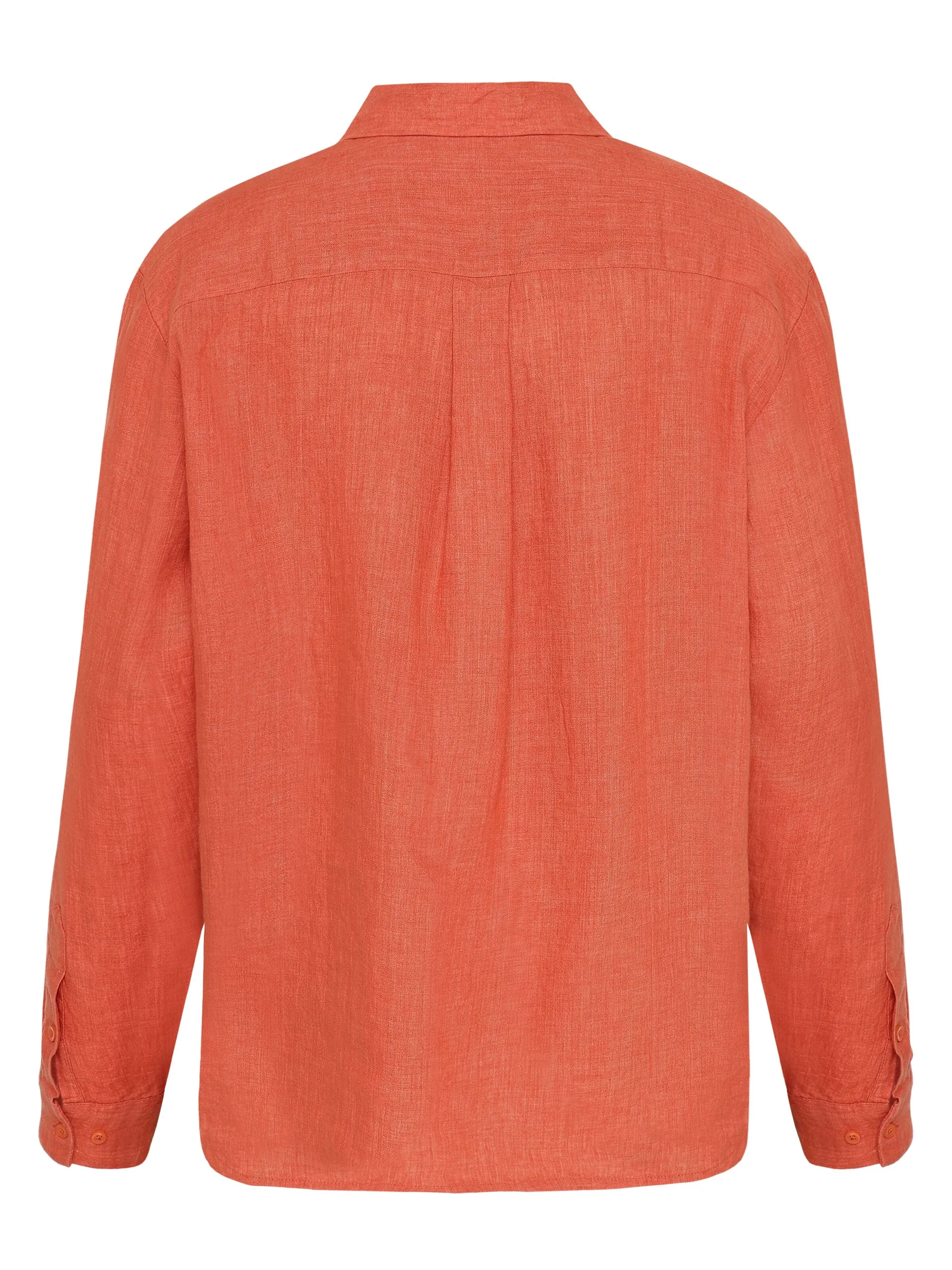 Chemise en lin biologique | rouge "loose linen long sleeved shirt - langoustino", Knowledge Cotton Apparel, photo 3
