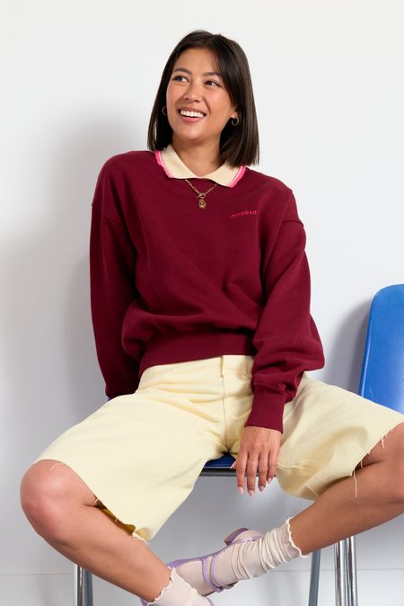 Sweat en coton bio | bordeaux "Geri stripped bordeaux", Perpète, photo 4