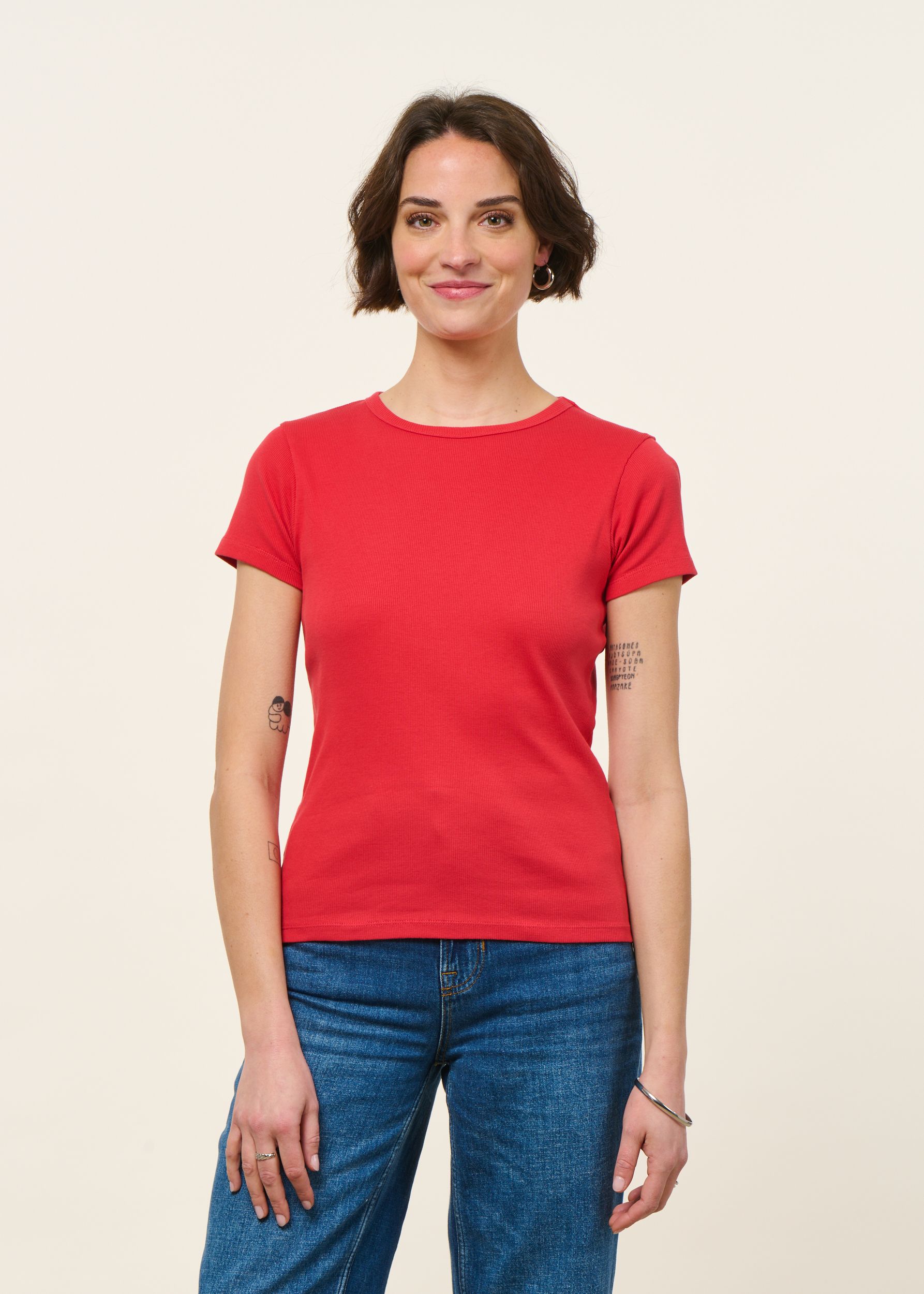 T-shirt manches courtes côtelé en coton bio | rouge, WeDressFair, photo 5