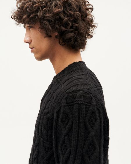 Pull uni texturé en laine mérinos certifiée | bleu gris "blue grey rasta knitted sweater - blue" - Thinking Mu