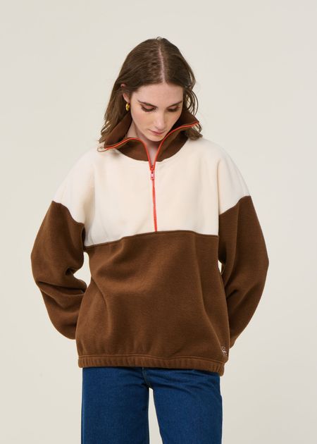 Sweat polaire en matière recyclée | écru/chocolat "sven"