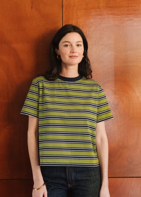 T-shirt boxy en coton bio | rayé vert