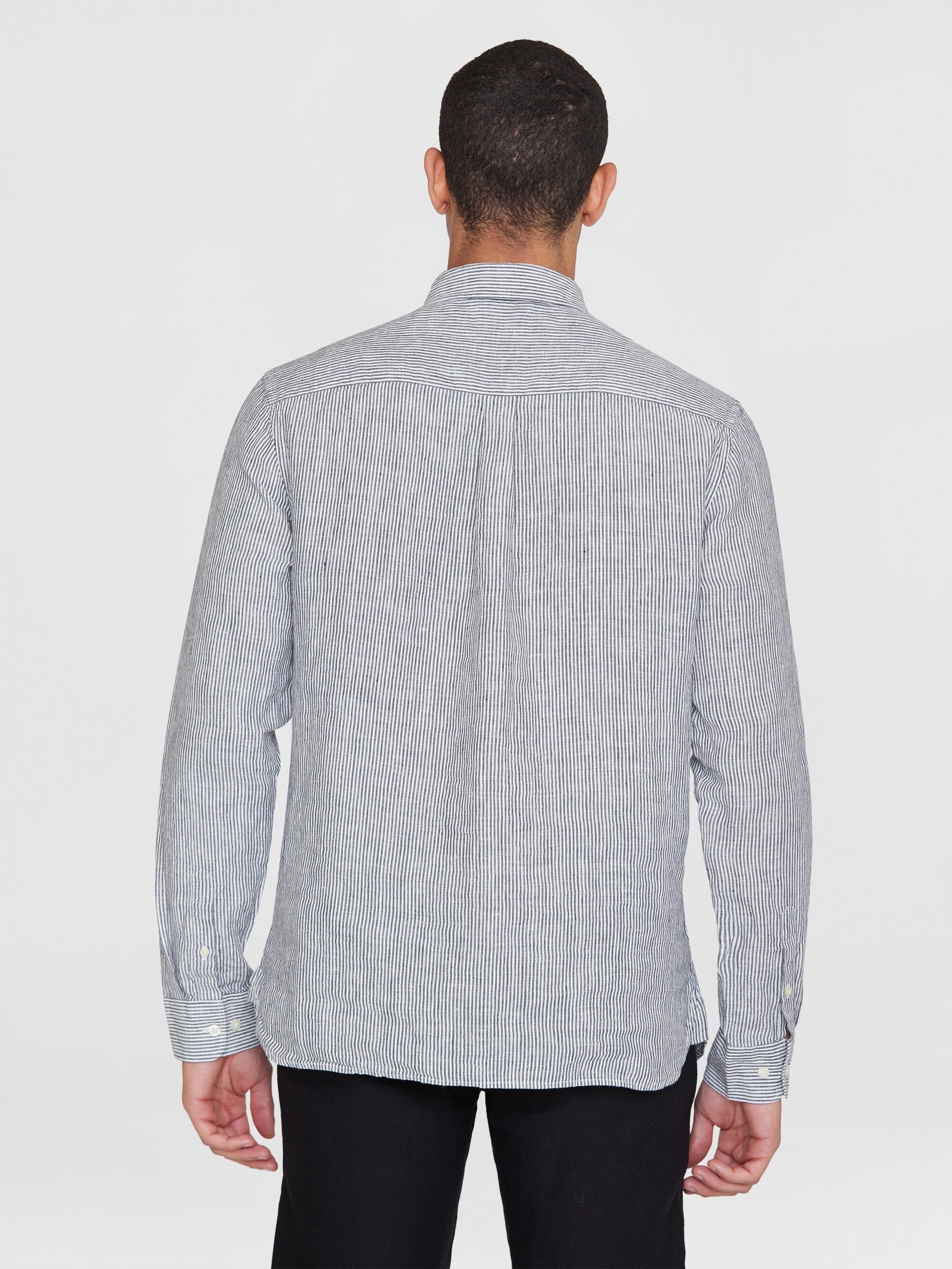 Chemise en lin bio | rayé "regular striped linen shirt total eclipse", Knowledge Cotton Apparel, photo 3