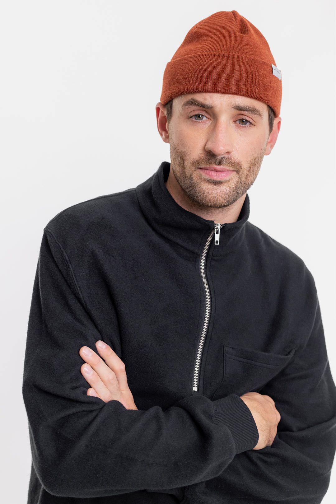 Sweatshirt mit Reißverschlusskragen aus Bio-Baumwolle, schwarz - half zip sweatshirt black, Rotholz, Foto 2