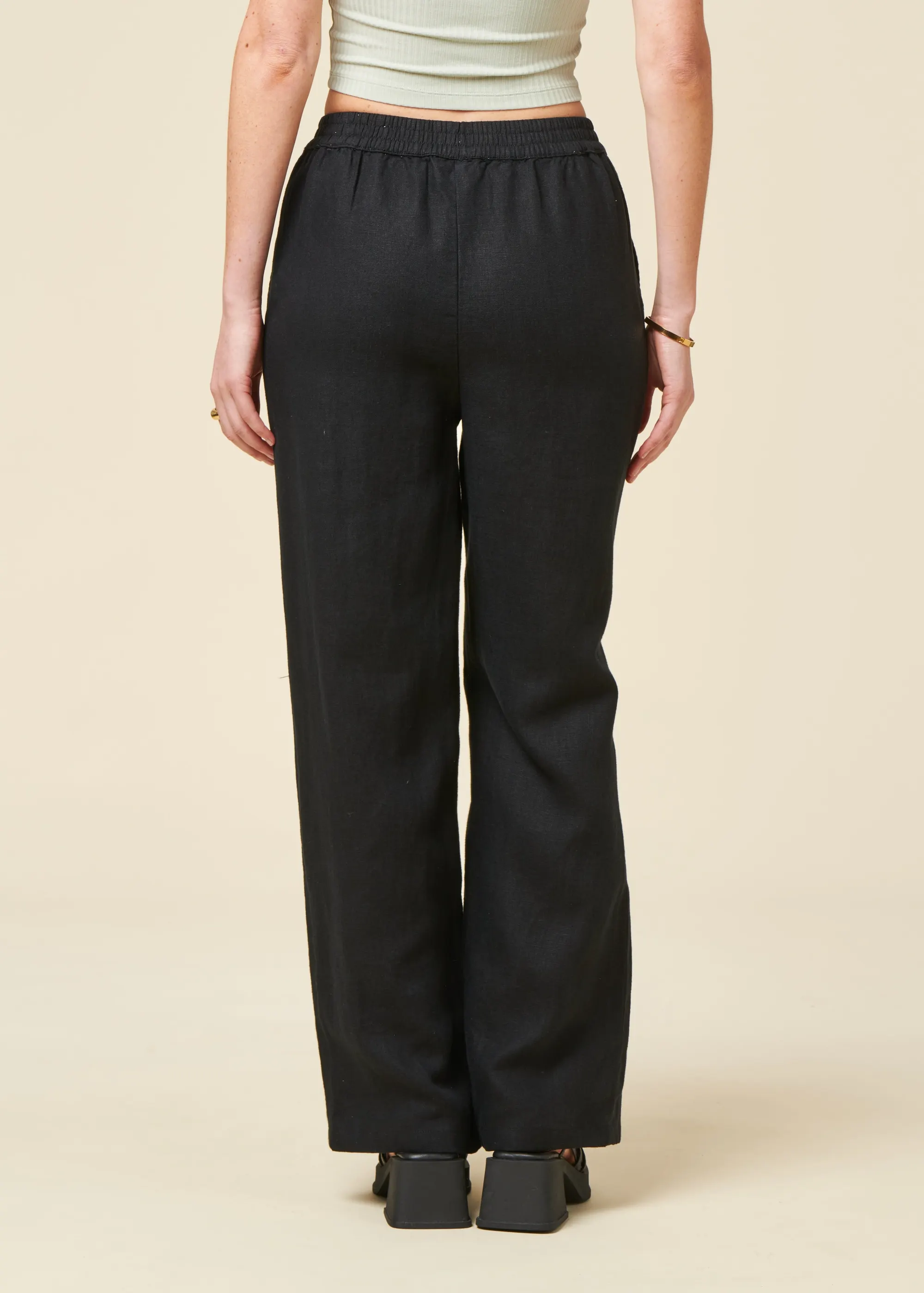 Pantalon ample en lin biologique | noir "posey wide mid-rise linen pants jet", Knowledge Cotton Apparel, photo 3