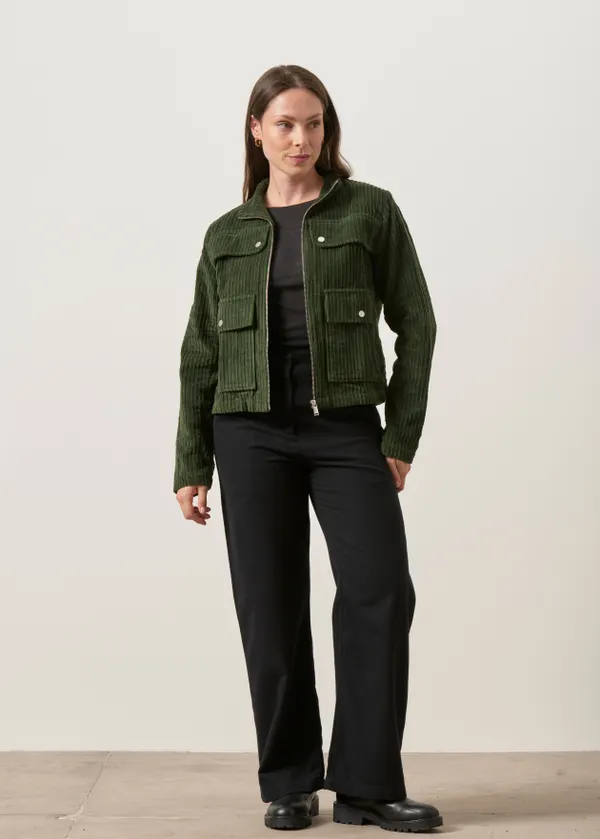 Veste velours en coton bio | vert "Bottle green corduroy celia jacket", Thinking Mu