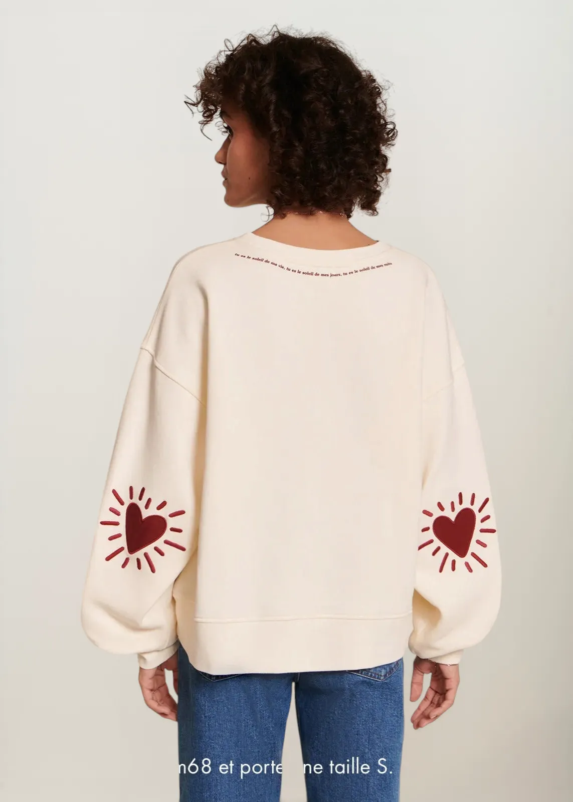 Sweat brodé en coton bio | crème "sweat cœur solaire femme avec coudières ", émoi émoi, photo 2