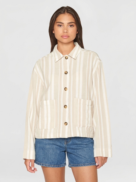 Veste légère en coton bio | rayé blanc et beige "jacquard woven overshirt beige stripe"
