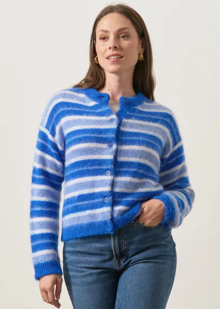 Gilet en mohair certifié | rayé bleu "moha", WeDressFair, photo 1