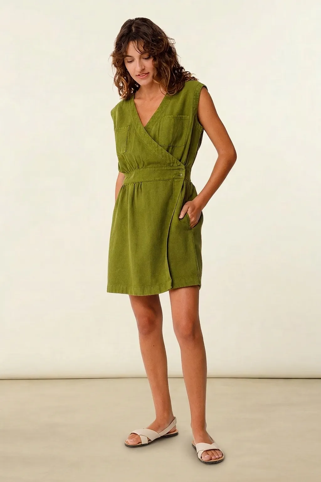 Robe en lin et coton bio | vert "vestido maddi - dark green", SKFK, photo 3