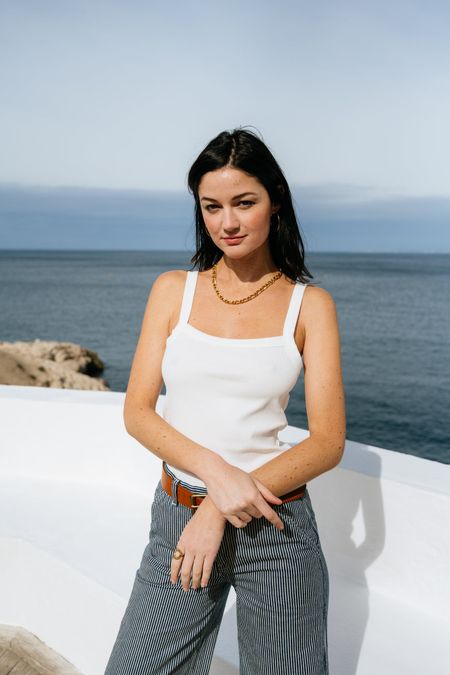 Débardeur côtelé en coton bio | blanc "rib strap top star white" - Knowledge Cotton Apparel