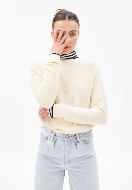 Pull à col rond beige en coton bio - medinaa oatmilk